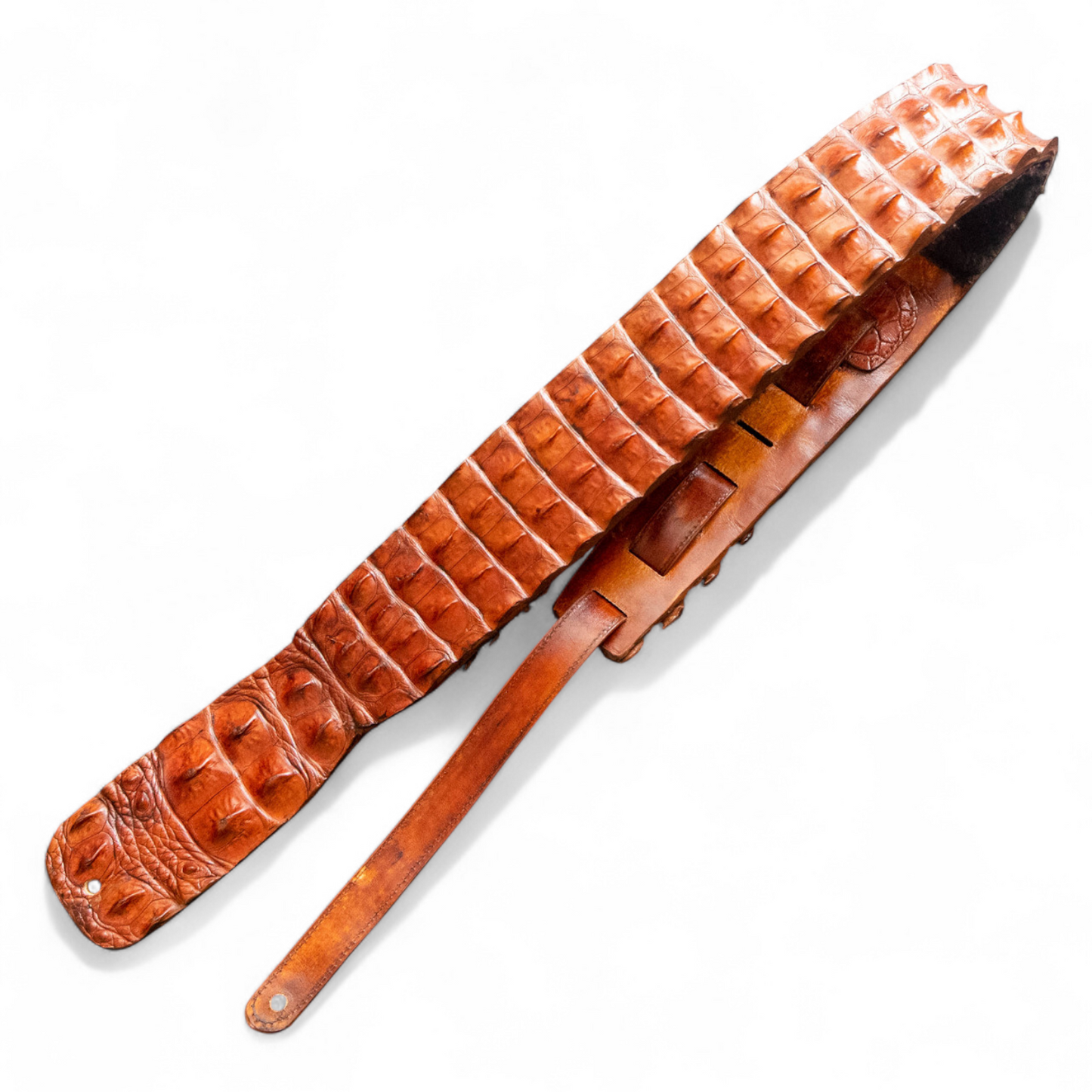 Cognac Hornback Alligator Guitar Strap with Padding - 3" Wide