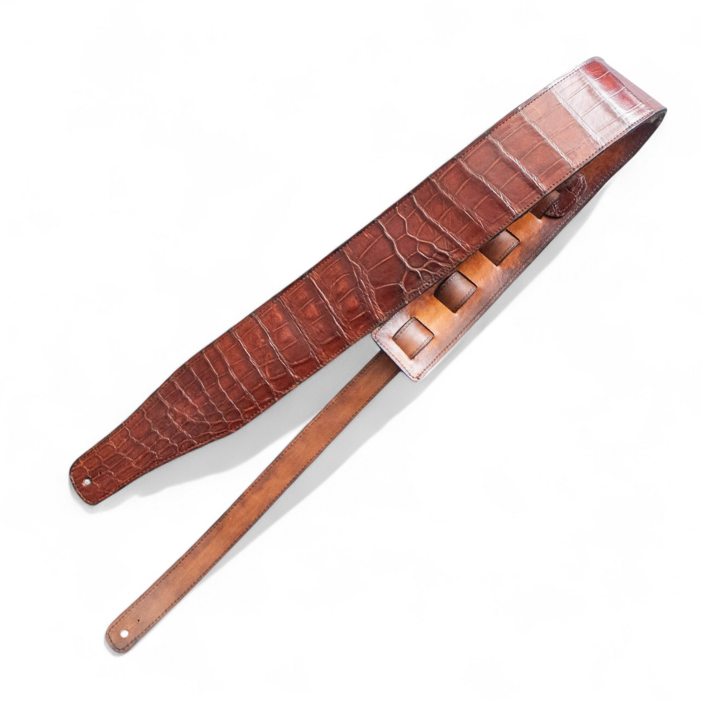 Cognac Alligator Guitar Strap - 3" Wide