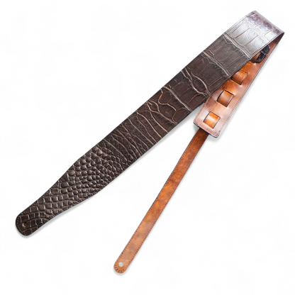 Dark Brown Alligator Guitar Strap - 3" Wide