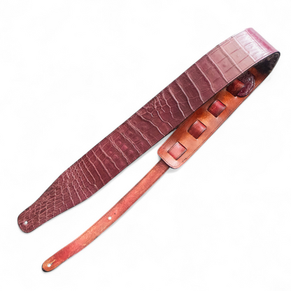 Burgundy Alligator Guitar Strap - 3" Wide