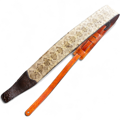Brown Diamondback Rattlesnake & Alligator Guitar Strap - 3" Wide
