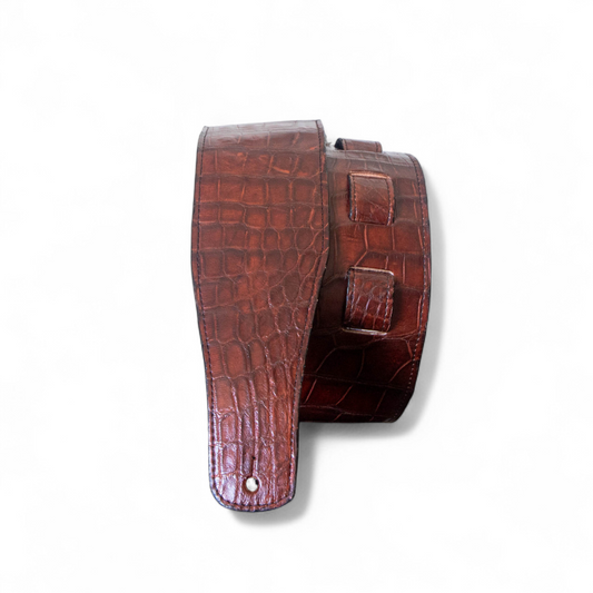 Cognac Alligator Guitar Strap - 3" Wide