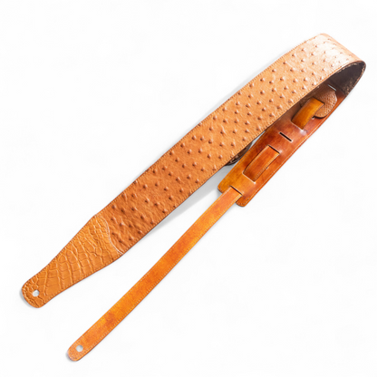 Tan Ostrich & Alligator Guitar Strap - 3" Wide