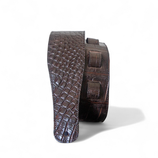 Dark Brown Alligator Guitar Strap - 3" Wide